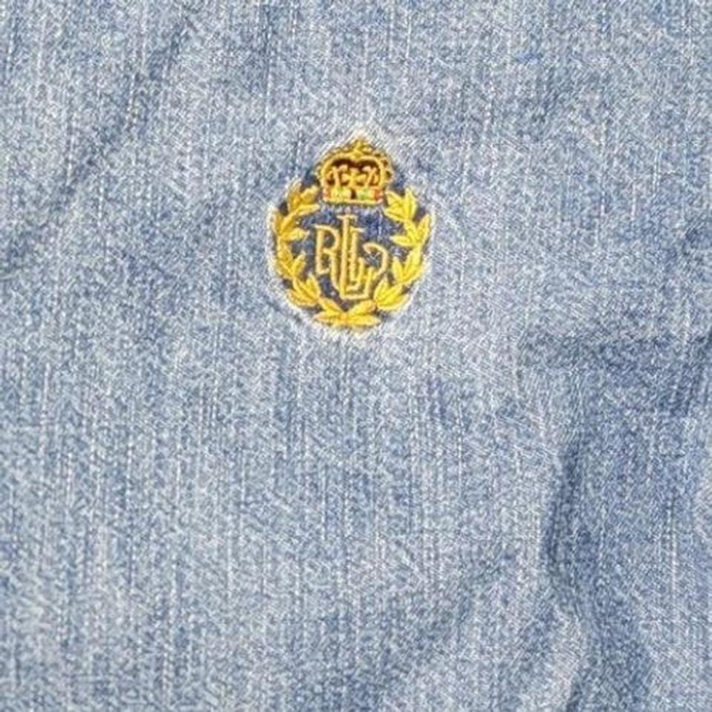 Lauren Ralph Lauren Denim Button Down Shirt Light Wash Blue Crest Logo Womens L - Picture 2 of 6